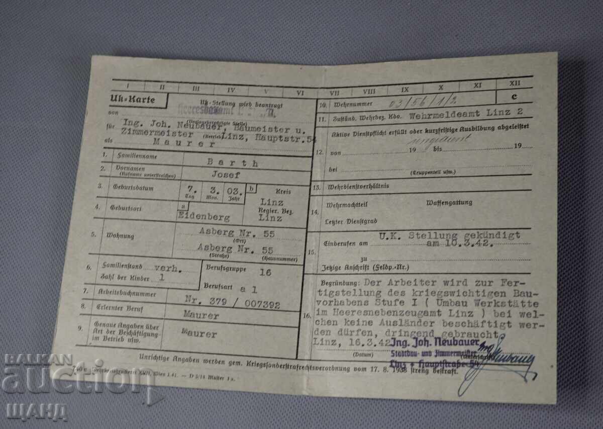 1942 Germania Nazistă document hartă sigilii