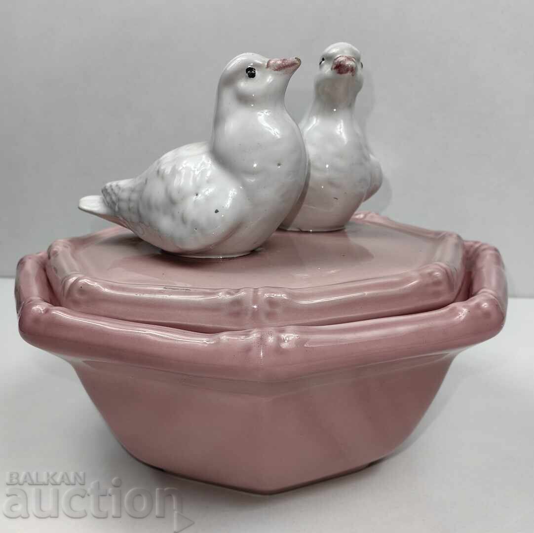 ITALICA ARA PORȚELAN BOL CU CAPAC CUTIE PORUMBEI PORUMBEL PASĂRE