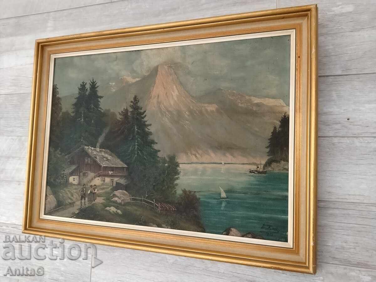 Licitație Gersau pe Lacul Lucerna / pictură în ulei din 1922 L. Koch