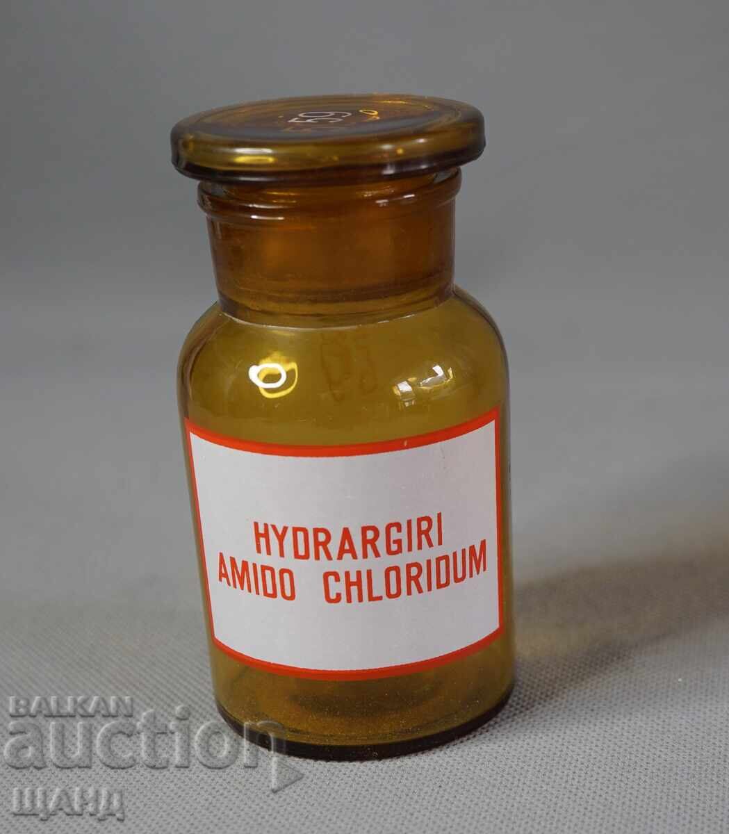 Sticlă veche de farmacie, borcan de farmacie, CHLORIDUM