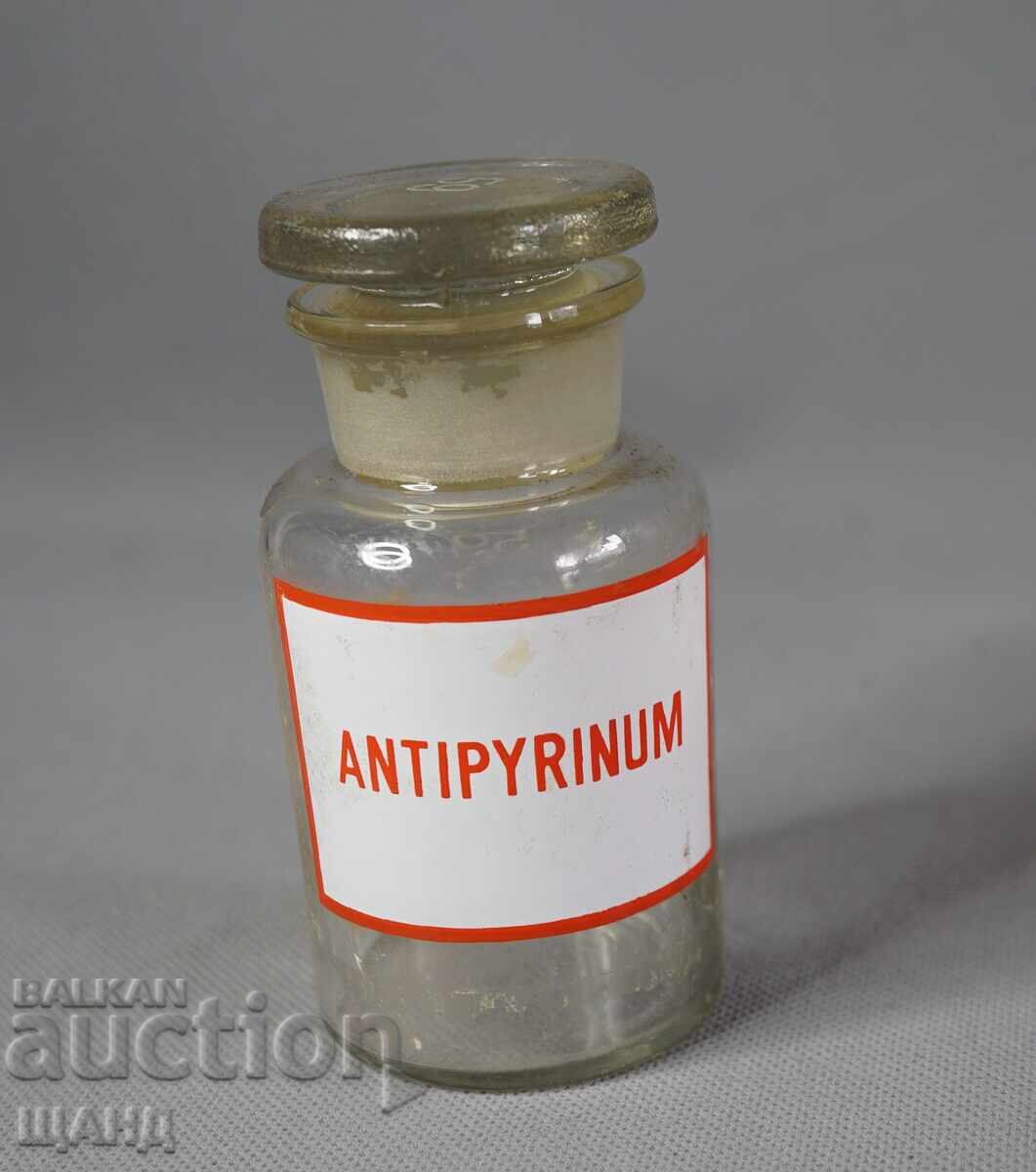 Старо Стъклено Аптекарско шише буркан фармация ANTIPYRINUM