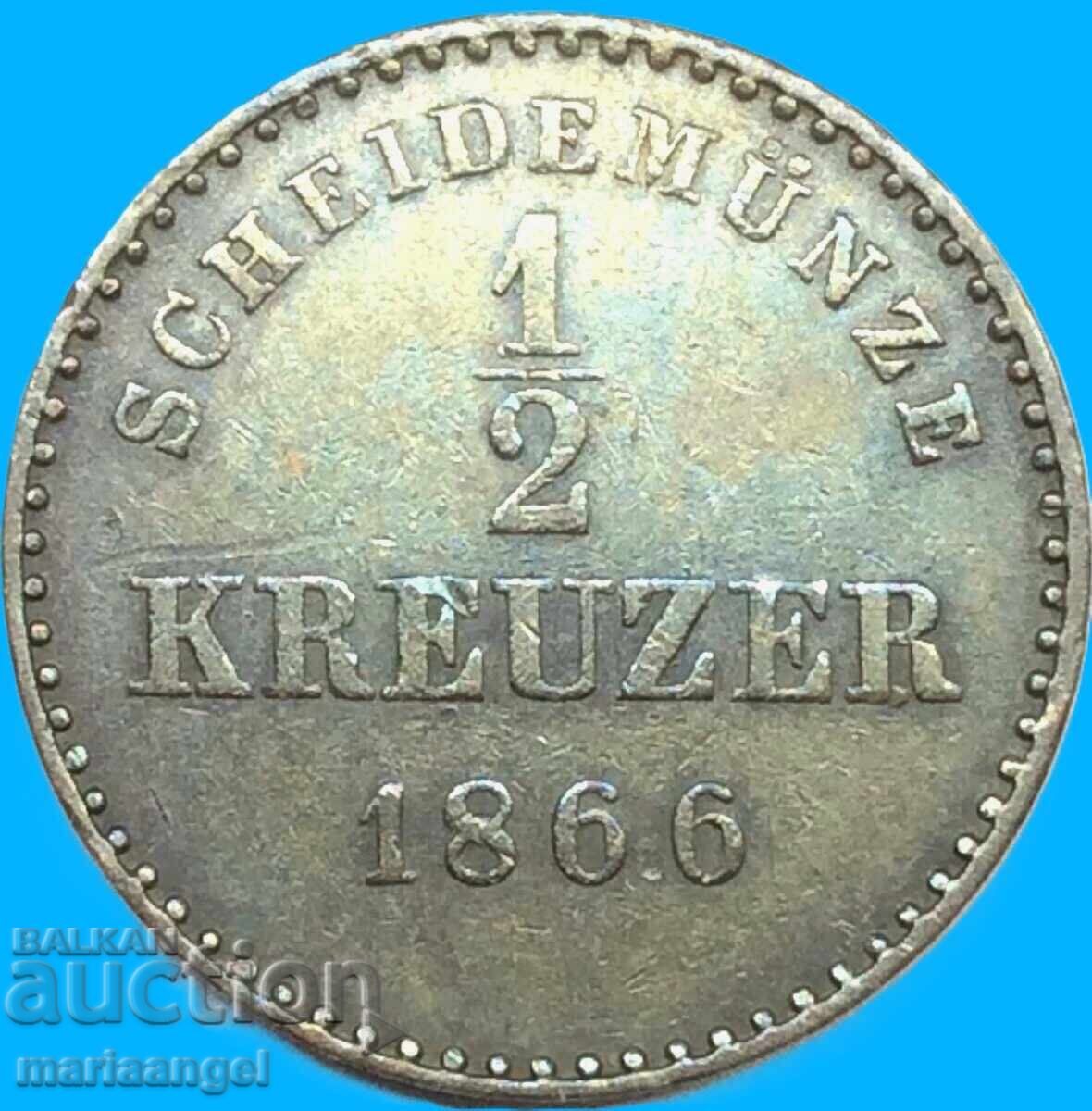 1/2 kreĭtser 1866 Württemberg Statele Germane Patină - 6