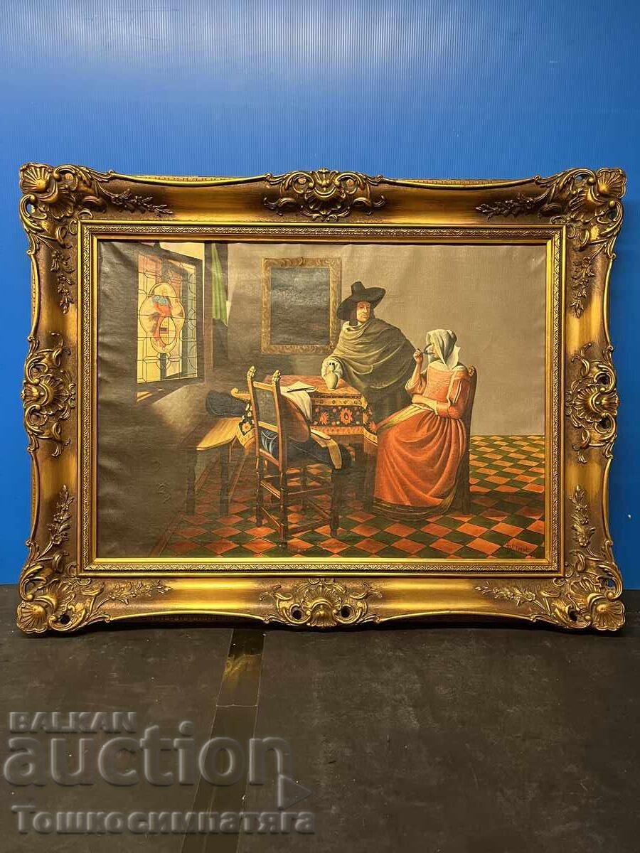 Pictură veche „The Glass of wine“ de Johannes Vermeer - 7