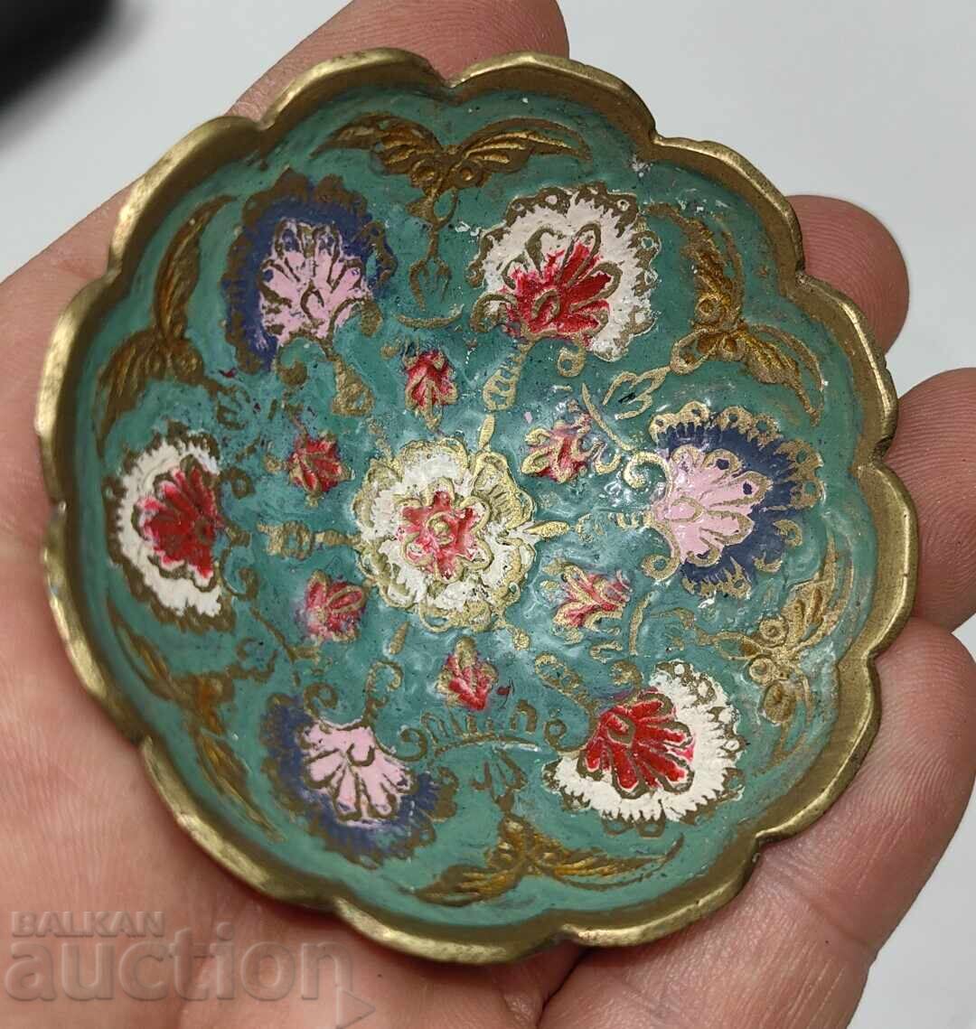 Livrarea MINIATURAL BOL DE METAL EMAILAT CU FLORI EMAILATE