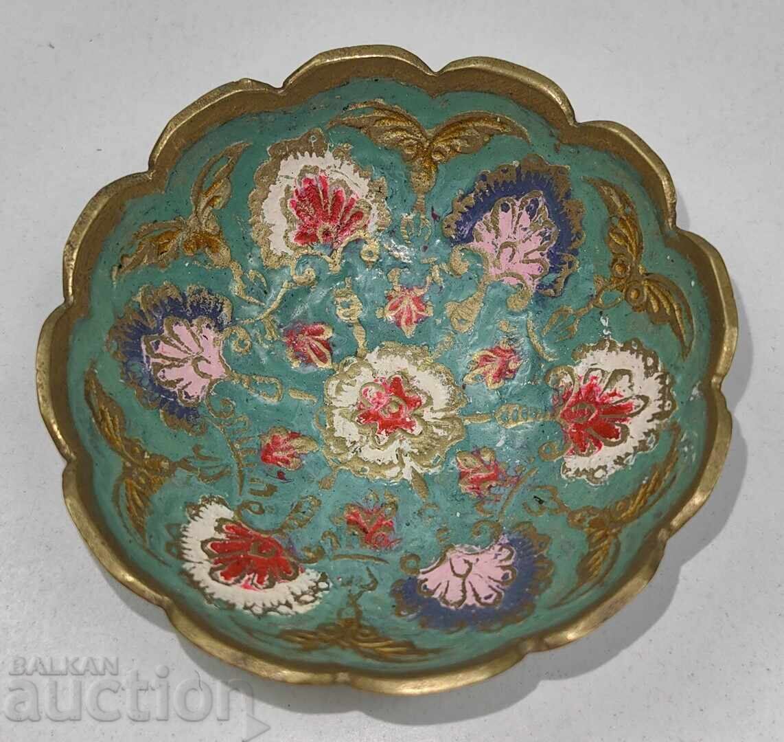 MINIATURAL BOL DE METAL EMAILAT CU FLORI EMAILATE