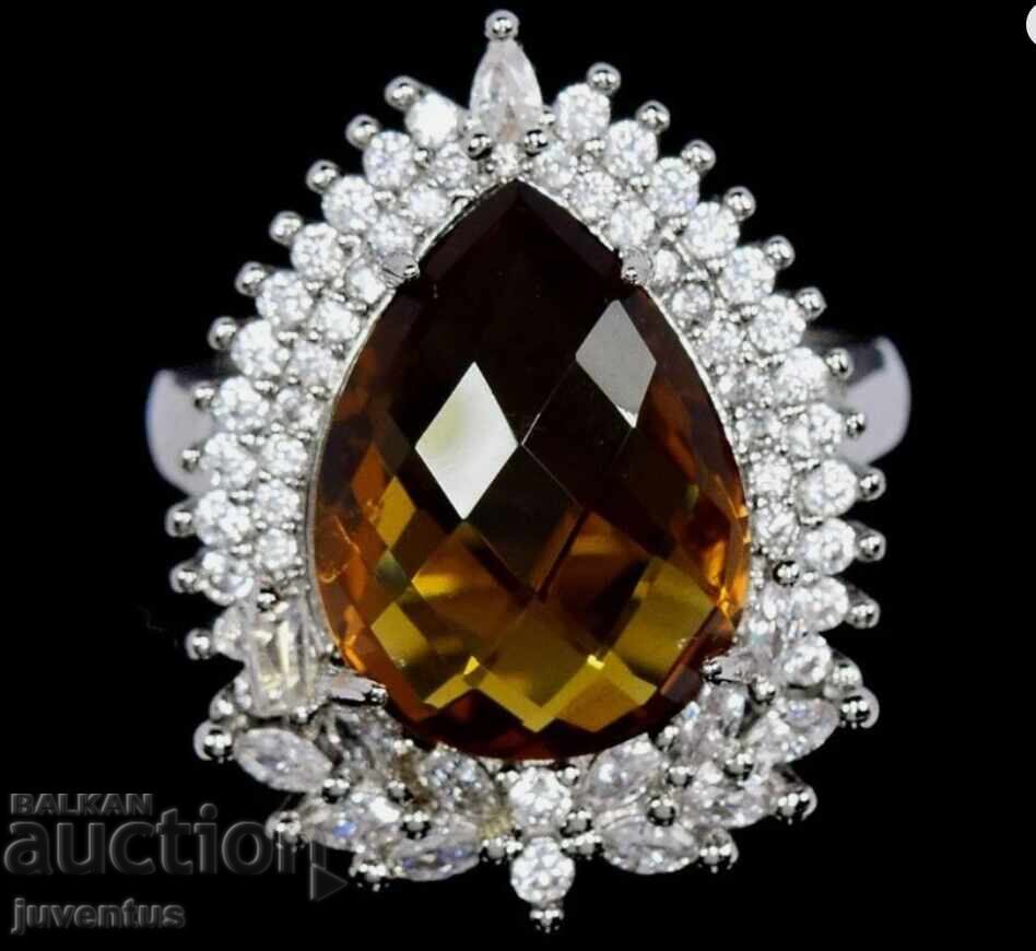 SILVER RING WITH COGNAC COLORED TOPAZ (BRAZIL) SILVER RING WITH COGNAC COLORED TOPAZ (BRAZIL)