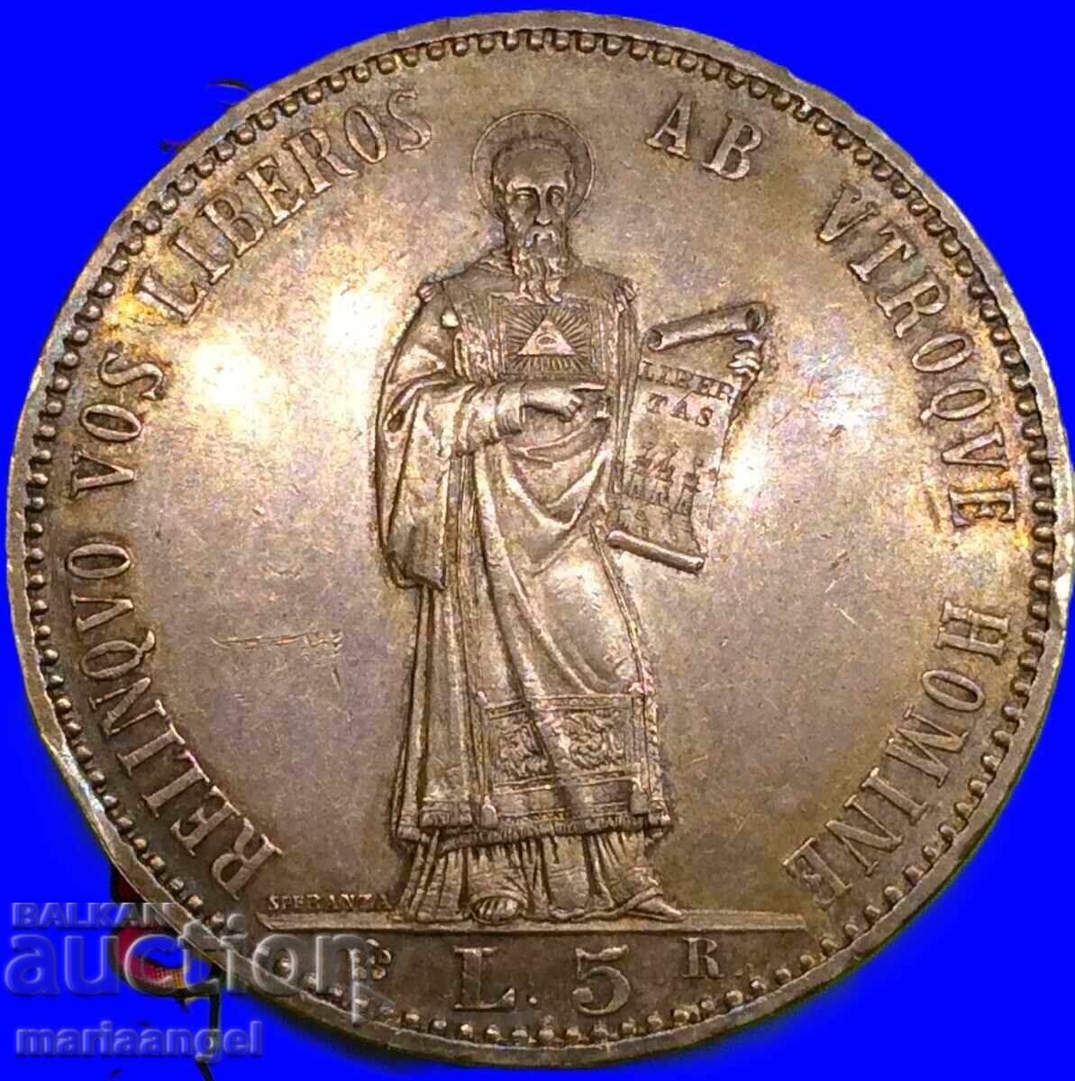 San Marino 5 Lire 1898 25,00g argint Patină aurie - rară San Marino 5 Lire 1898 25,00g argint Patină aurie - rară