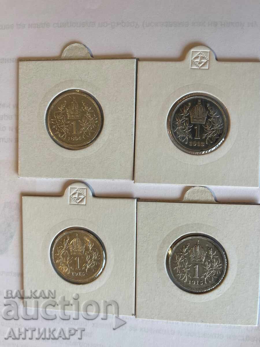 4 pieces silver coin 1 crown Austria 1894, 1913, 1915