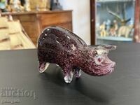Ръчно изработена стъклена фигура на прасе. №7974