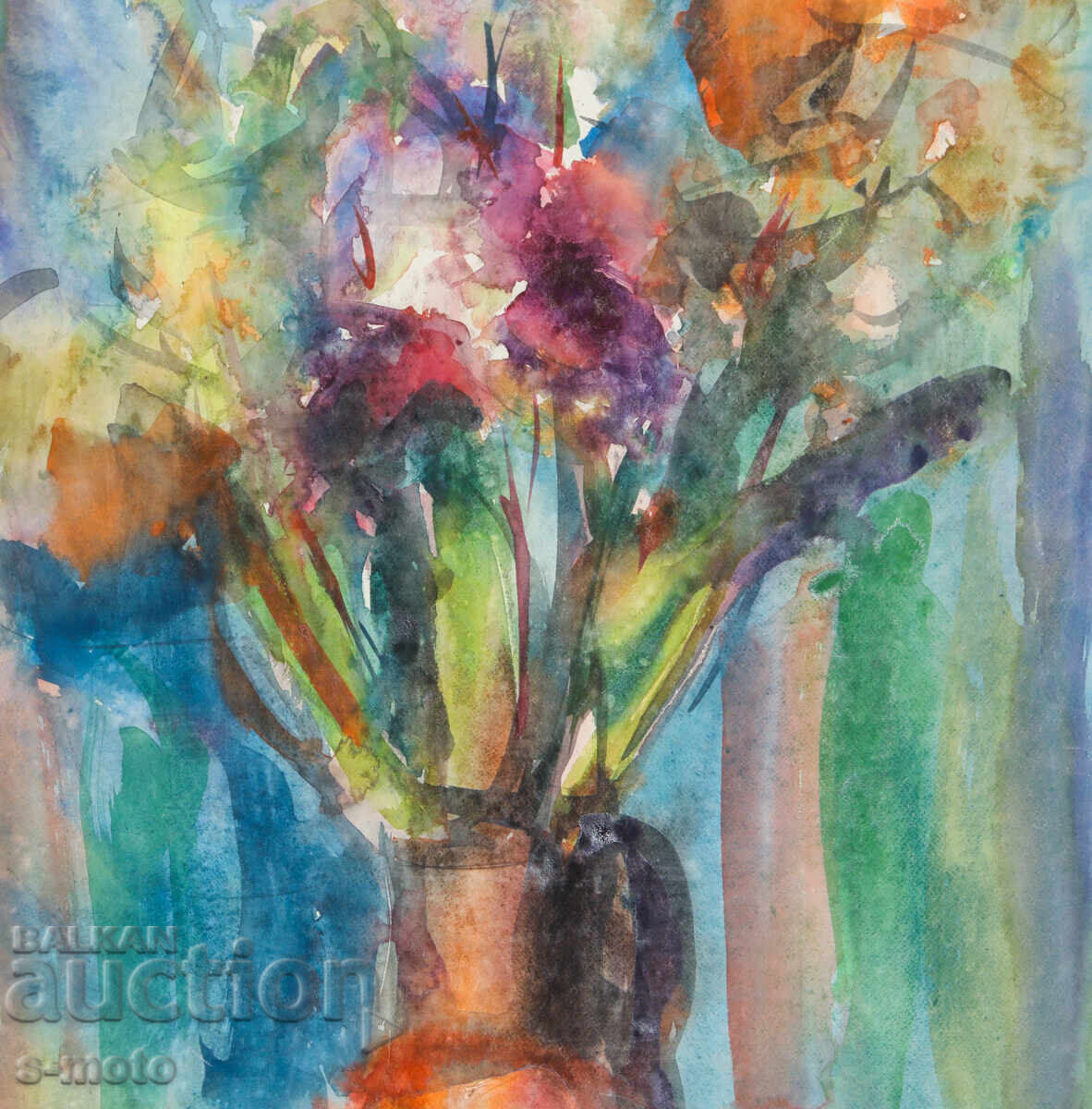 Licitație Pictură acuarelă natură moartă cu flori