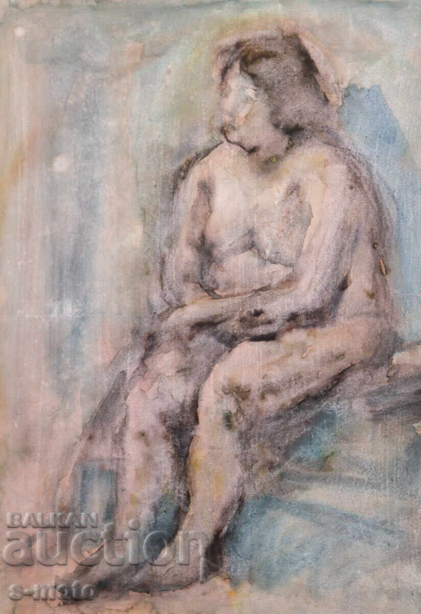 Watercolor painting female portrait nude body