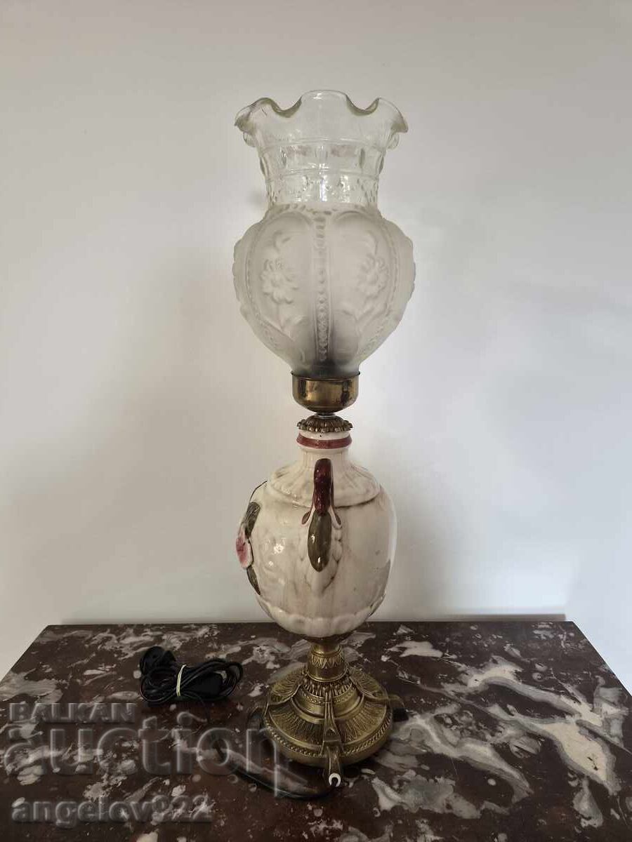 Παράδοση Μεγάλο Ιταλικό φωτιστικό δαπέδου από μπρούντζο, πορσελάνη και γυαλί!!!