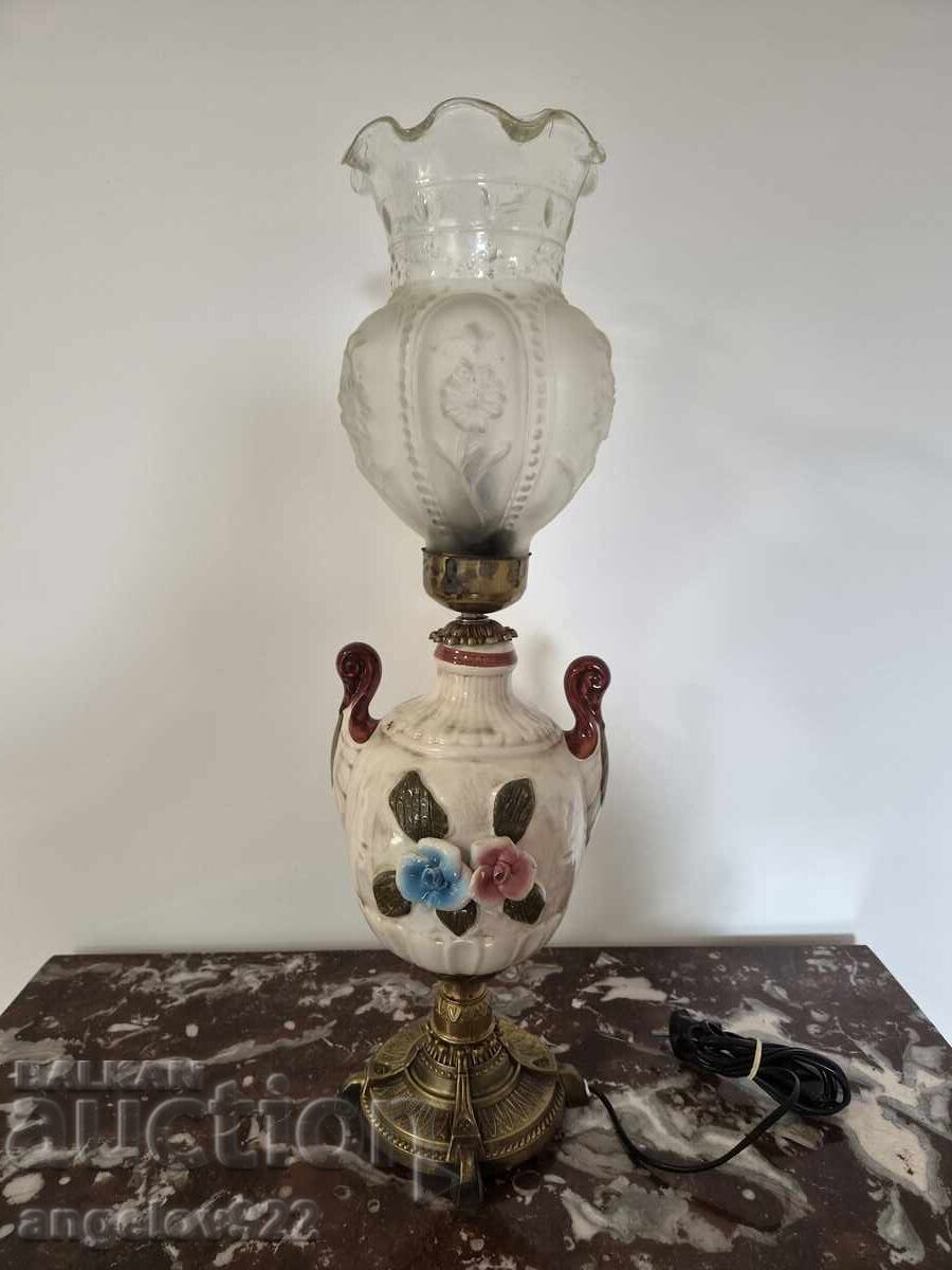 Μεγάλο Ιταλικό φωτιστικό δαπέδου από μπρούντζο, πορσελάνη και γυαλί!!!