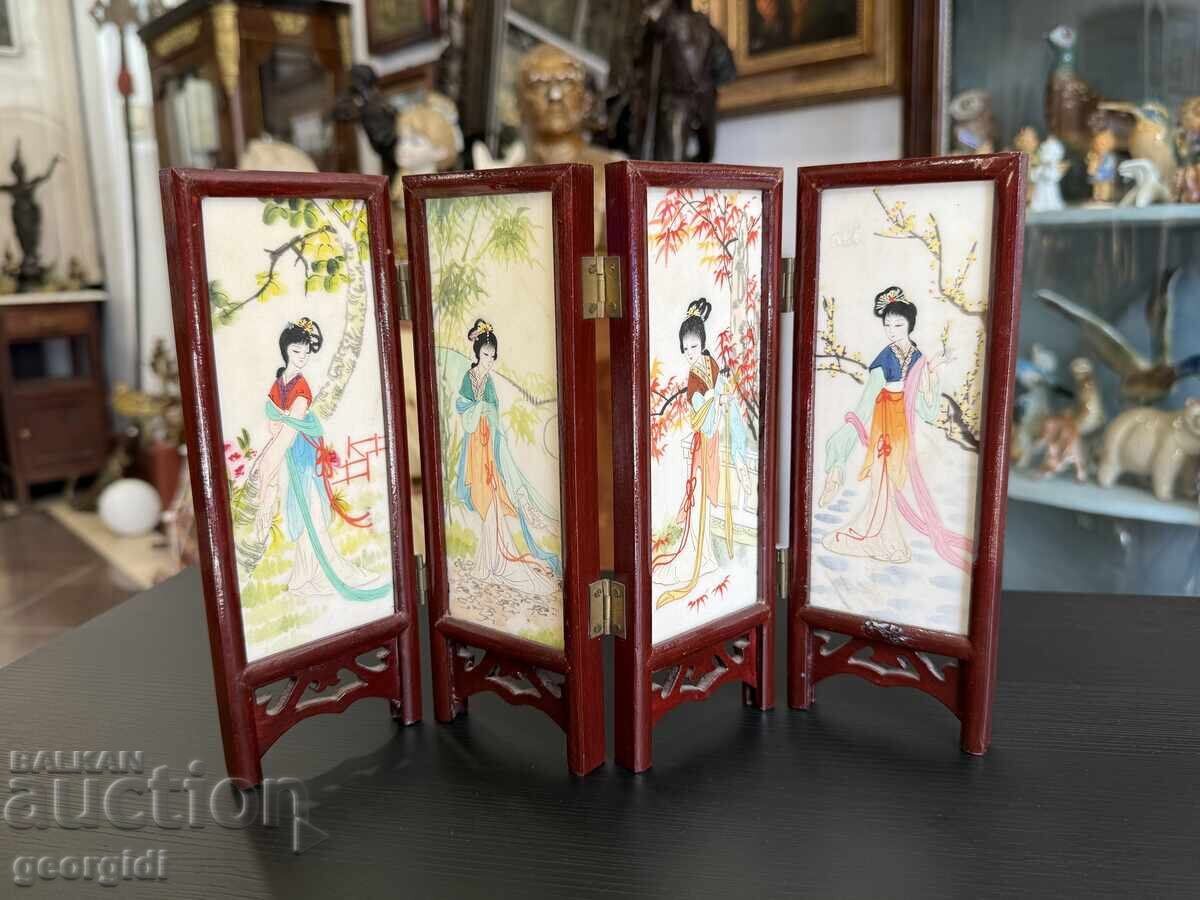 Mini soapstone Chinese screen. #7975