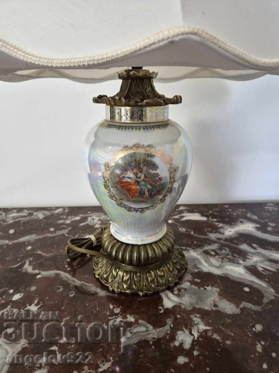 Голяма нощна лампа от бронз и порцелан!!! - 6