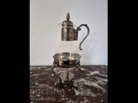 Винтидж стъклена кана за вино с метален обков!!!