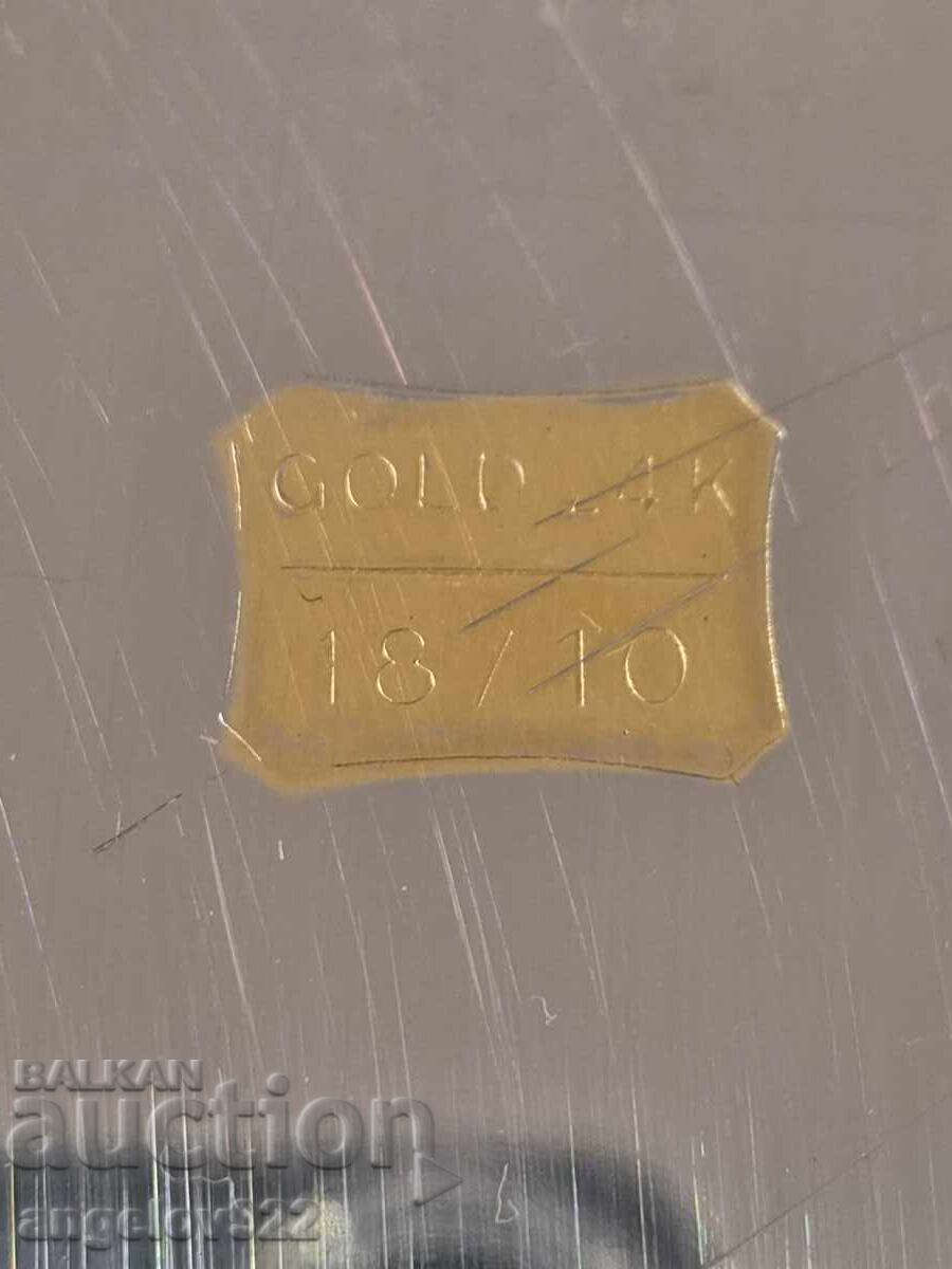 Metal tray with 24 carat gold plating on the edges!!! - 5
