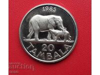 Malawi-20 tambala 1985-mat-gloss-on the reverse there are black spots