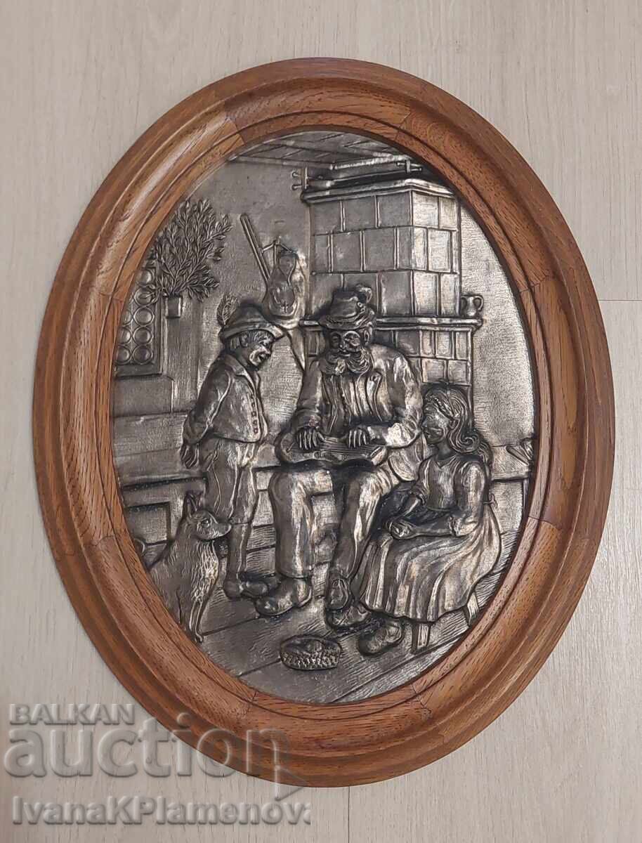 Panou metalic cu ramă din lemn pentru cunoscători