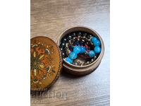 Vintage Χειροποίητο διακοσμημένο ξύλινο κουτί και κοσμήματα