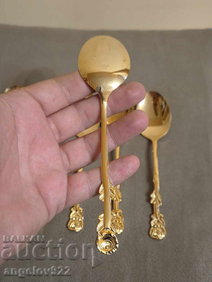 6 bucăți linguri placate cu aur ROSTFRITT STAL - 5