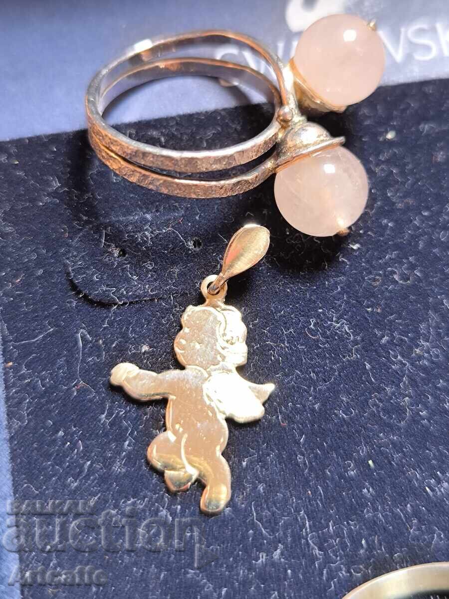 Δημοπρασία Σετ κοσμημάτων από ασήμι και Swarovski – Ροζ χαλαζίας και Ζιρκόνιο