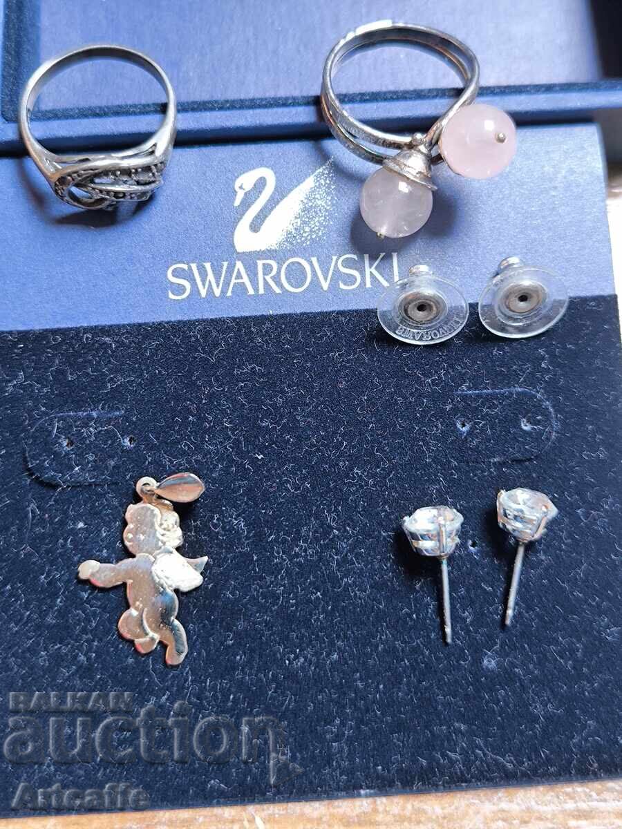 Σετ κοσμημάτων από ασήμι και Swarovski – Ροζ χαλαζίας και Ζιρκόνιο
