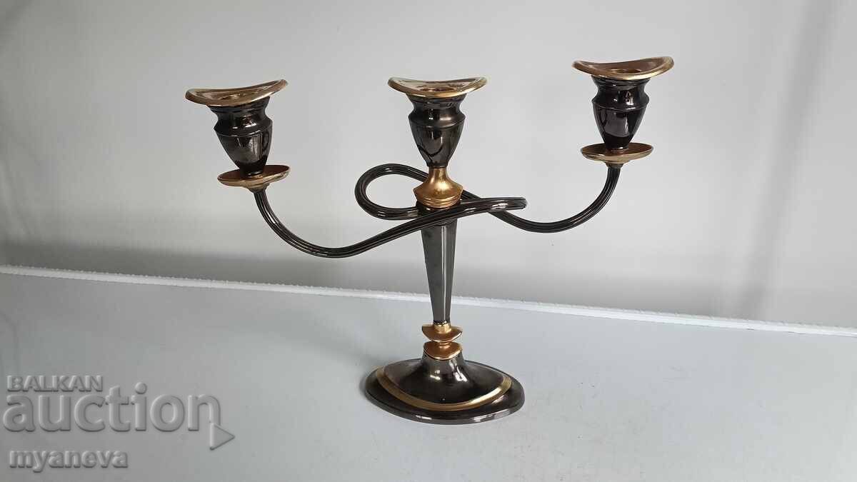 Vintage, μεταλλικό, γερμανικό κηροπήγιο (καντηλέρ) με τρία μπράτσα - 5