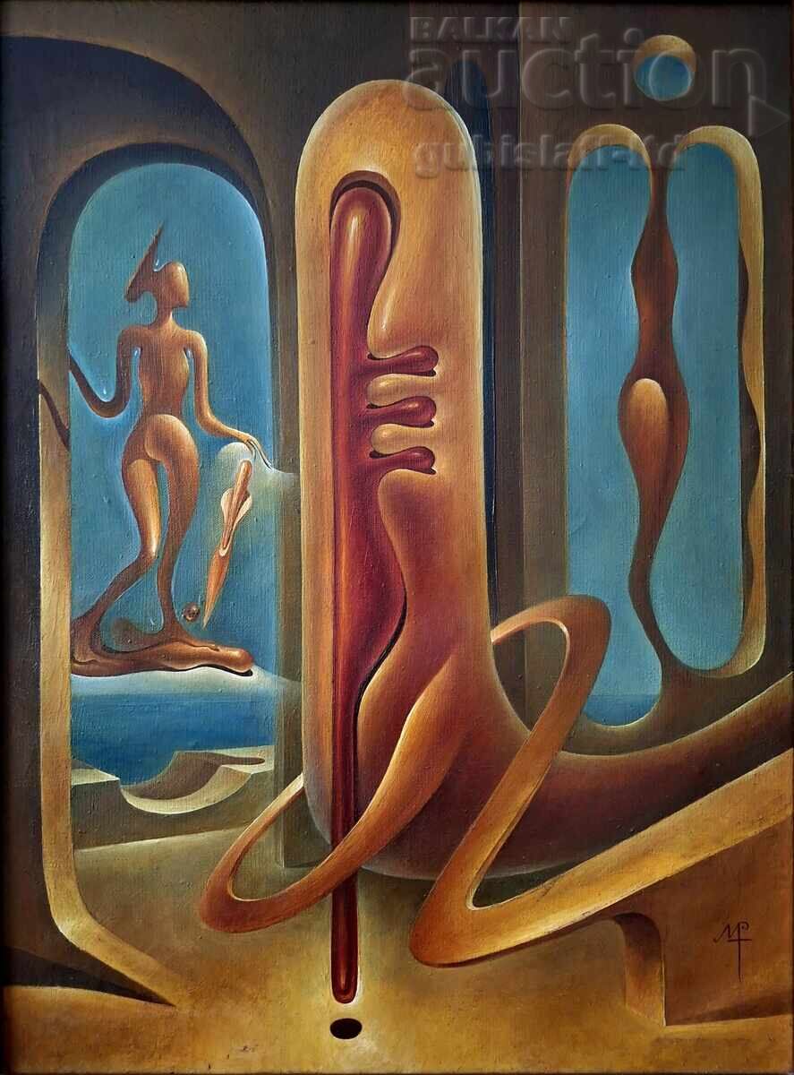 Картина "Идолът", сюрреализъм, худ. М. Рафаилов с цена € 950.00 | 1858.04 лв. Картина "Идолът", сюрреализъм, худ. М. Рафаилов с цена € 950.00 | 1858.04 лв.