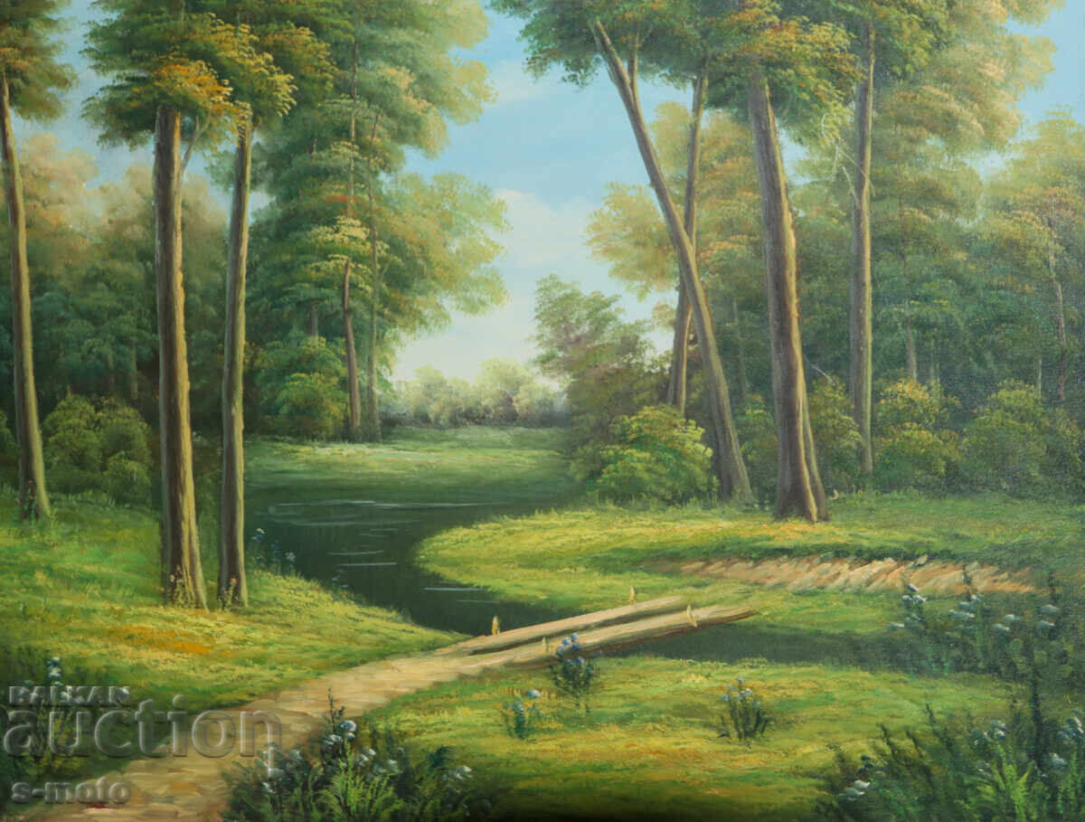 Tablou ulei pe pânză, peisaj forestier