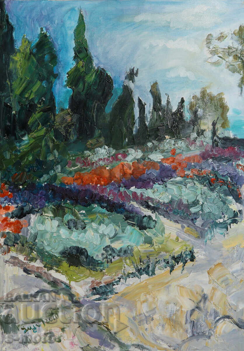 Oil painting forest landscape