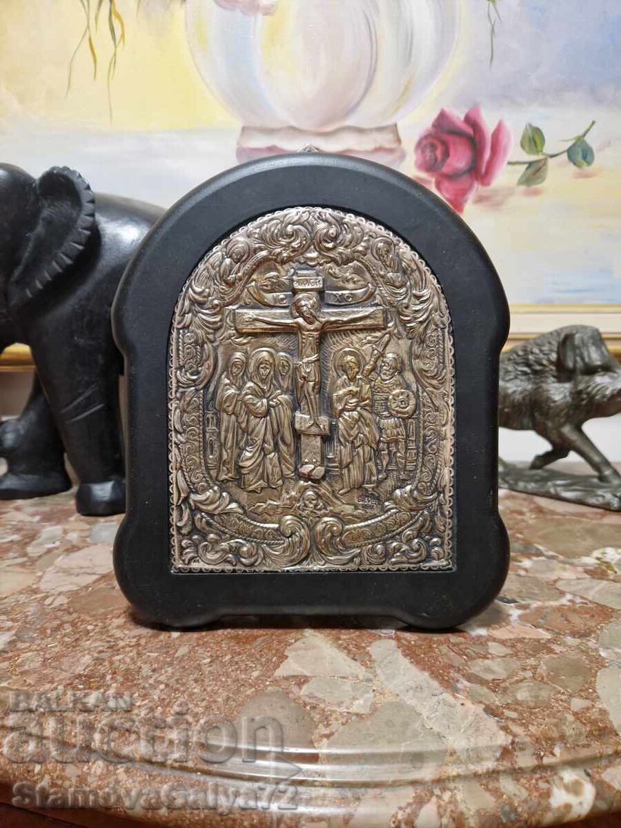 Excelentă icoană antică de argint cu certificat