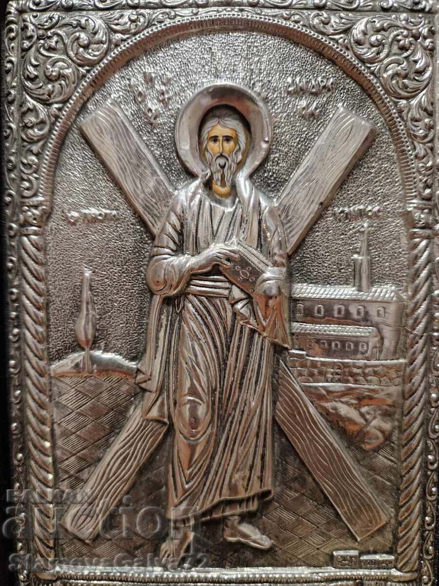 Παράδοση Μια υπέροχη αντίκα ασημένια εικόνα με πιστοποιητικό