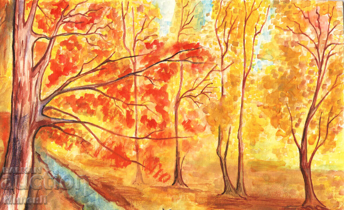 Watercolor painting Golden Autumn - 5