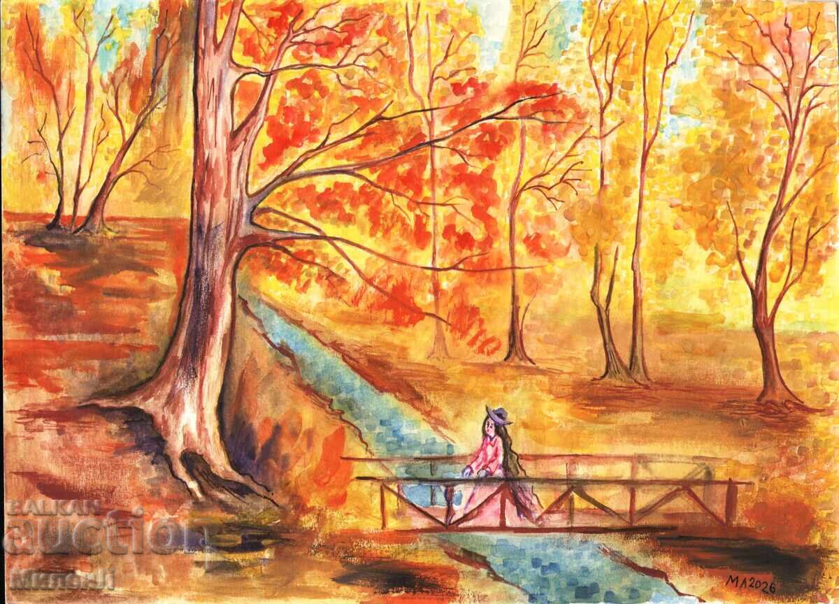 Watercolor painting Golden Autumn