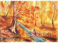 Watercolor painting Golden Autumn