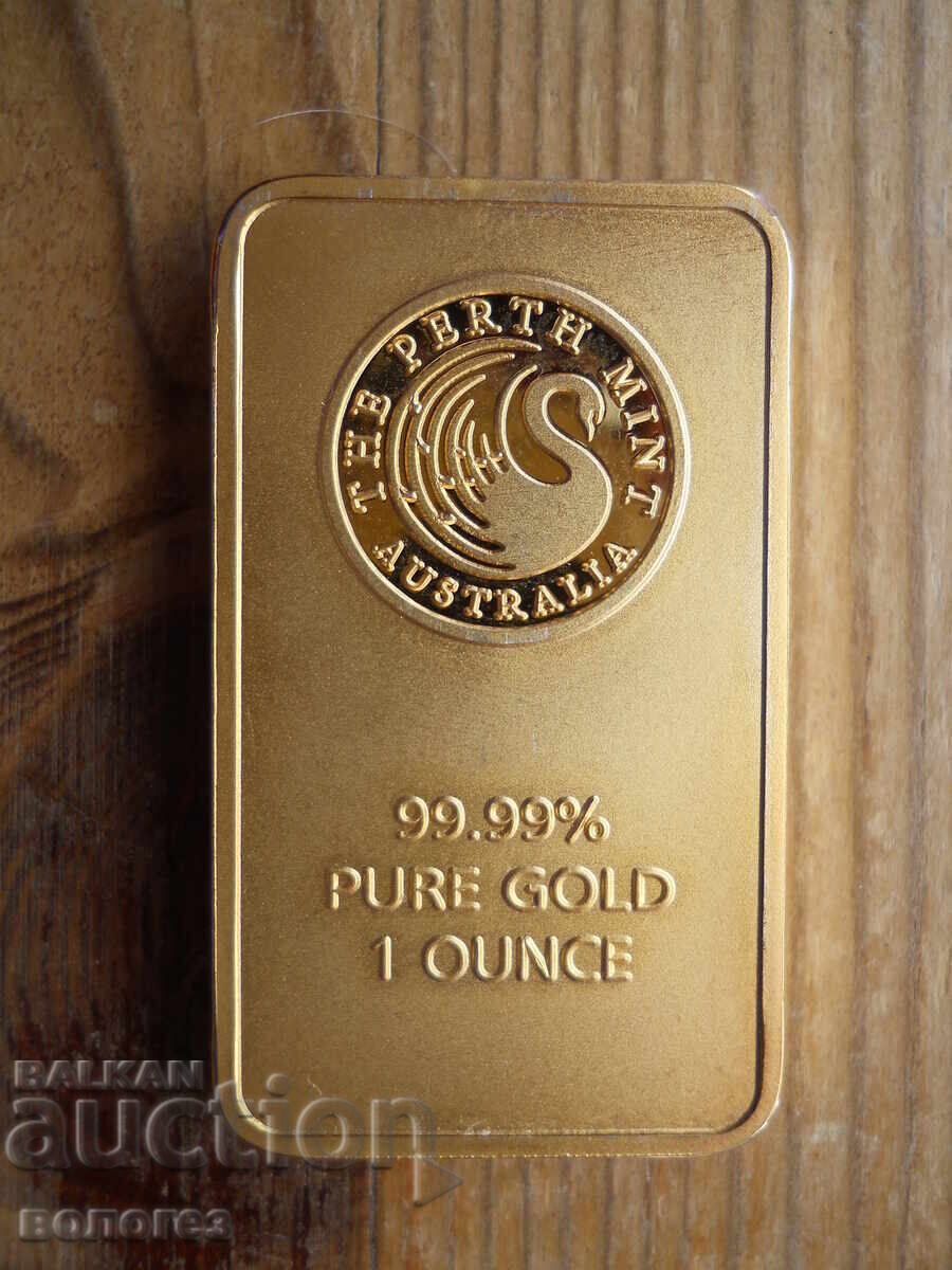 Δημοπρασία Όμορφο ράβδος Perth Mint με 24 καρατίων επιχρυσωμένο πυρήνα Δημοπρασία Όμορφο ράβδος Perth Mint με 24 καρατίων επιχρυσωμένο πυρήνα