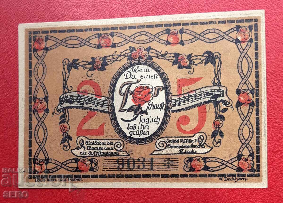 Bancnota-Germania-Saxonia-Froese-25 Pfennig 1921 cu preț € 1.00 | 1.96 BGN