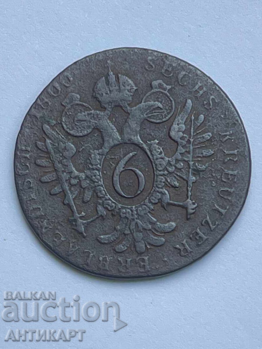 Monedă rară de cupru Austria 6 kreuzeri 1800 Monedă rară de cupru Austria 6 kreuzeri 1800