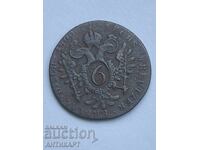 рядка медна монета Австрия 6 kreuzer кройцера 1800