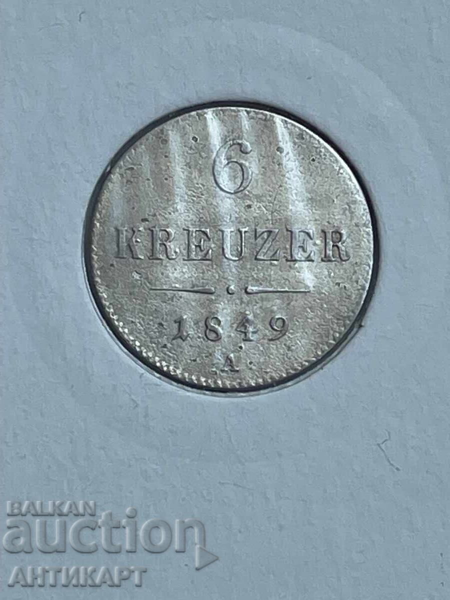 #2 ryadka srebŭrna moneta Avstriya 6 kroĭtsera 1849 otlichna