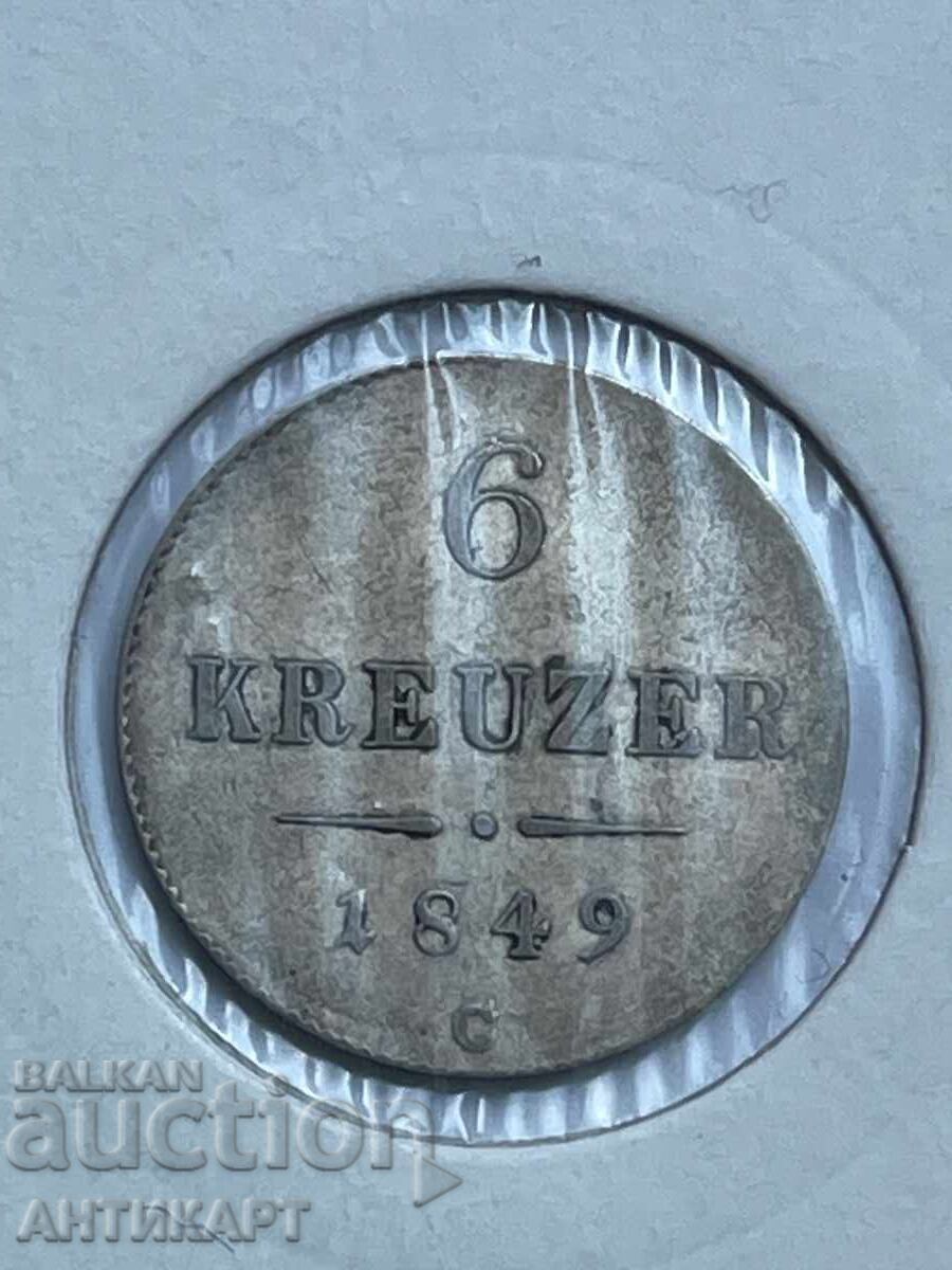 #2 ryadka srebŭrna moneta Avstriya 6 kroĭtsera 1849 C otlichna #2 ryadka srebŭrna moneta Avstriya 6 kroĭtsera 1849 C otlichna