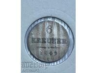 #2 рядка сребърна монета Австрия 6 кройцера 1849 C отлична