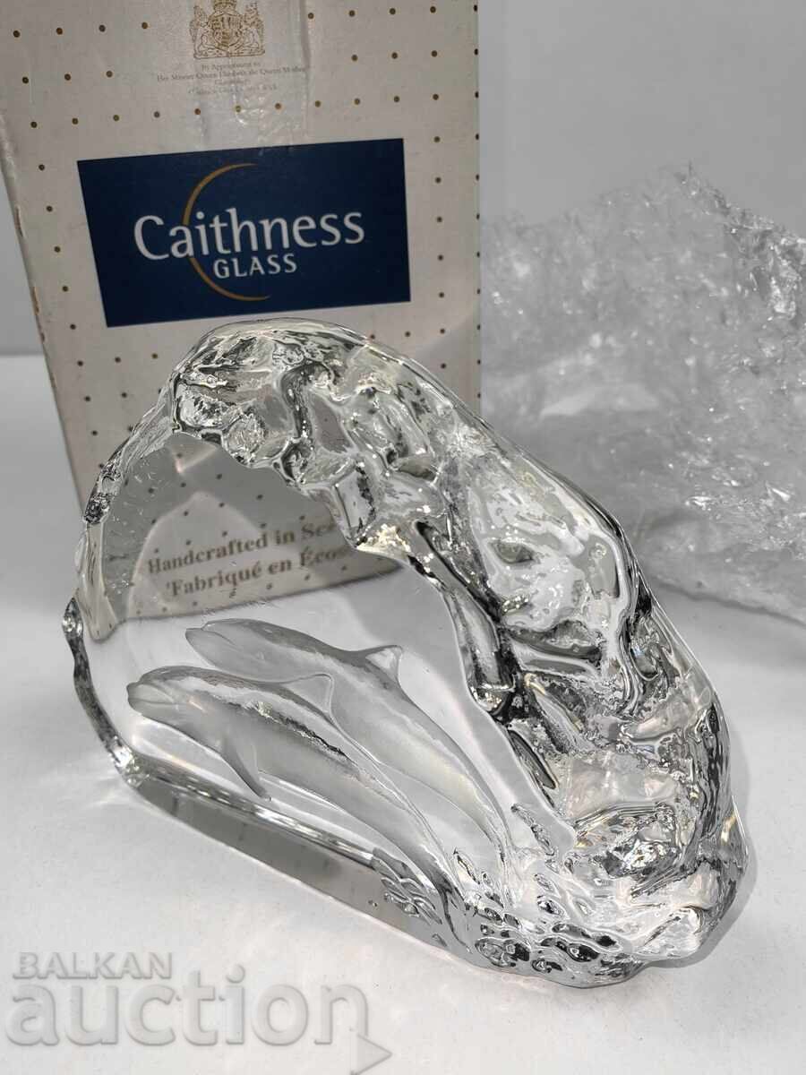 Κρασίνα γυάλινη φιγούρα, στατινέτα, πρες παπιέ, δελφίνια, θάλασσα - 7