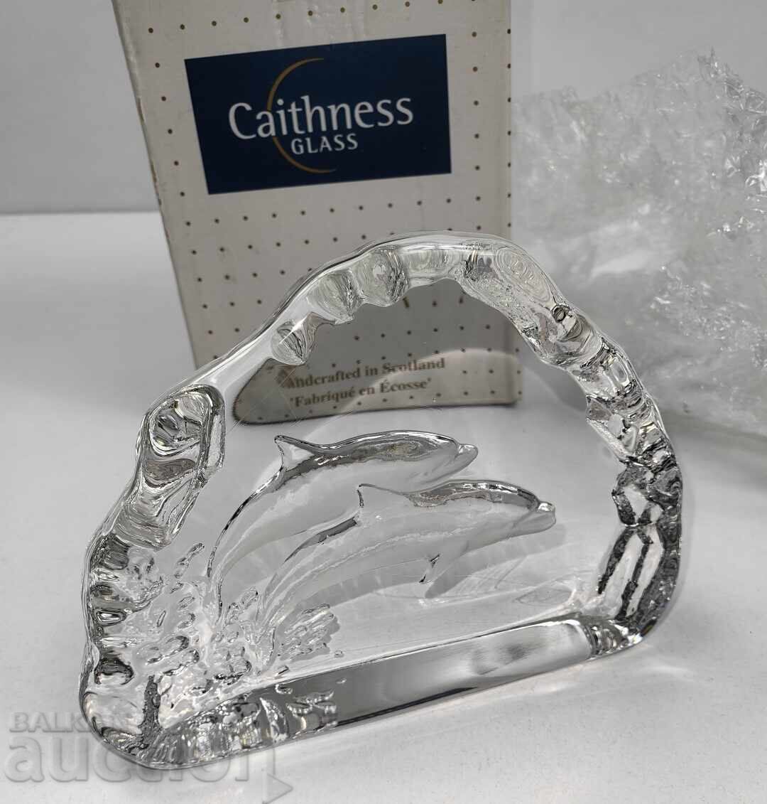 Κρασίνα γυάλινη φιγούρα, στατινέτα, πρες παπιέ, δελφίνια, θάλασσα