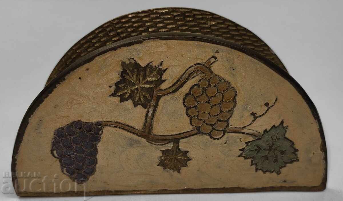 Suport metalic emailat pentru șervețele, suport de șervețele, email, viță de vie