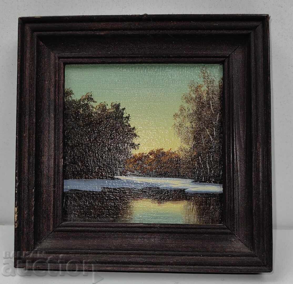 МАЛКА МИНИАТЮРНА МАСЛЕНА КАРТИНА РАМКА МАСЛО ПЕЙЗАЖ МАЛКА МИНИАТЮРНА МАСЛЕНА КАРТИНА РАМКА МАСЛО ПЕЙЗАЖ