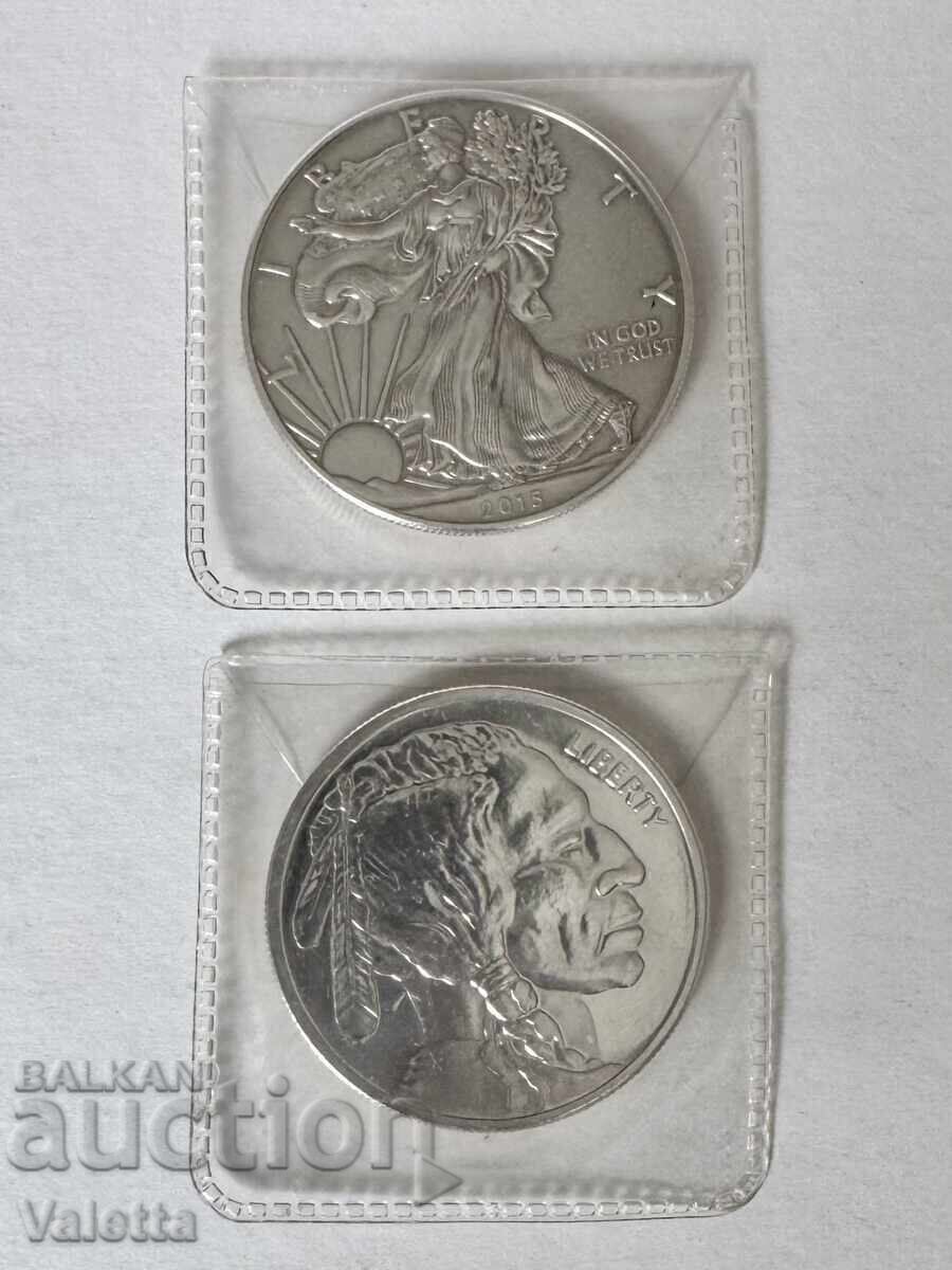2 Silver Coins American Eagle and Buffalo Round - 7 2 Silver Coins American Eagle and Buffalo Round - 7