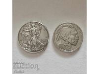 LOT 2 uncii de argint .999 - American Eagle și Buffalo Round