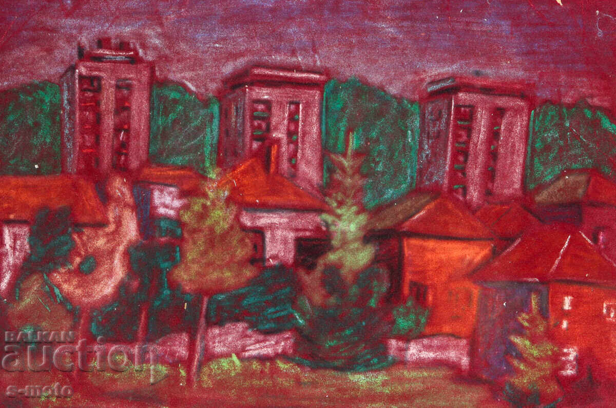 Πίνακας παστέλ αστικό τοπίο